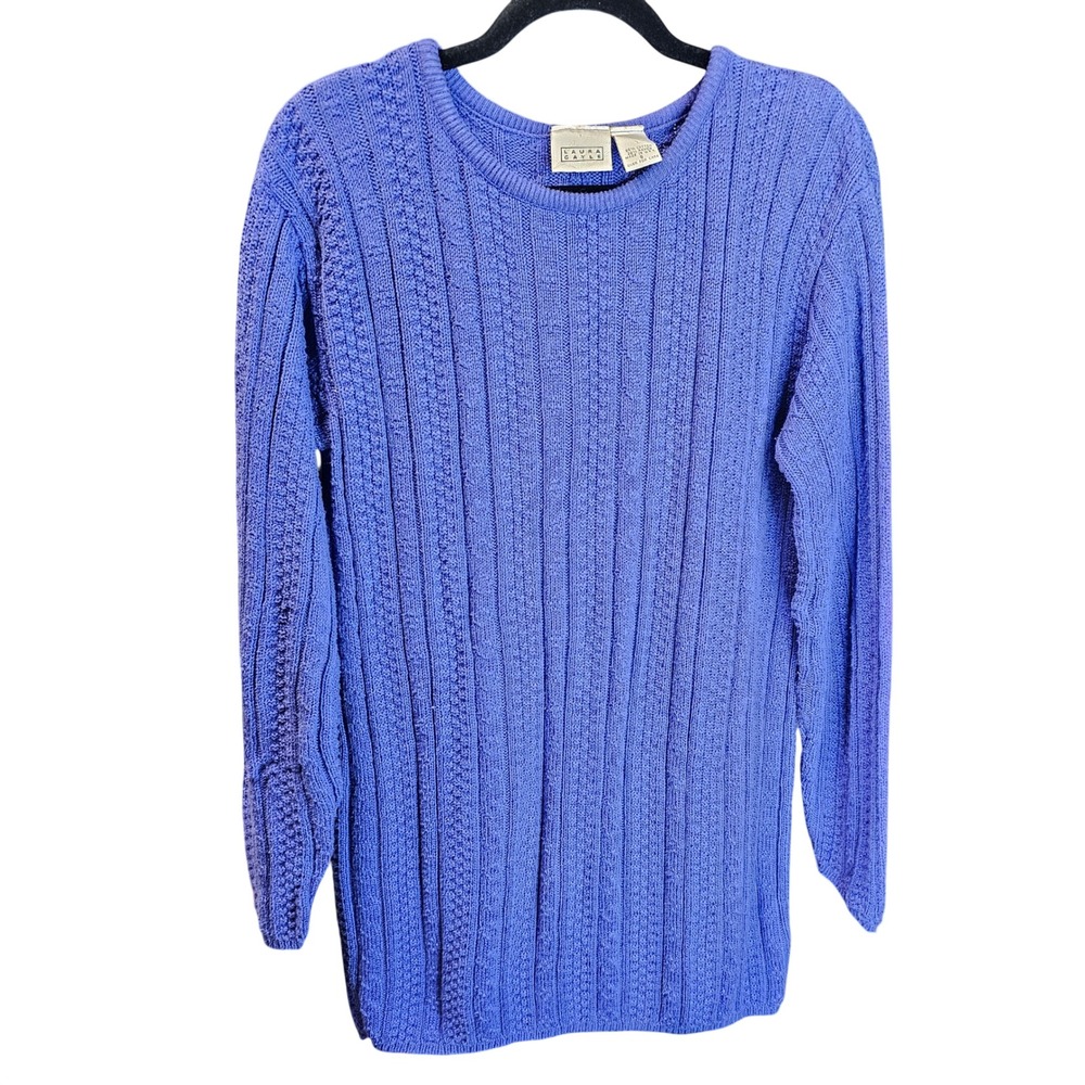 VTG Laura Gayle Vintage Periwinkle Blue Textured Knit Longline Sweater